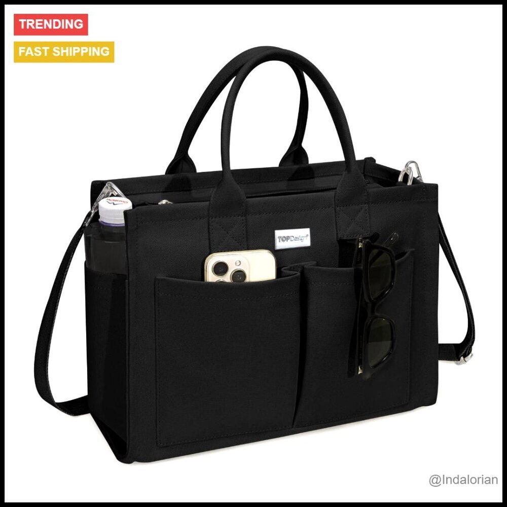 Heavy-Duty Canvas Tote Bag Adjustable Crossbody Shoulder Handbag 9 Pockets